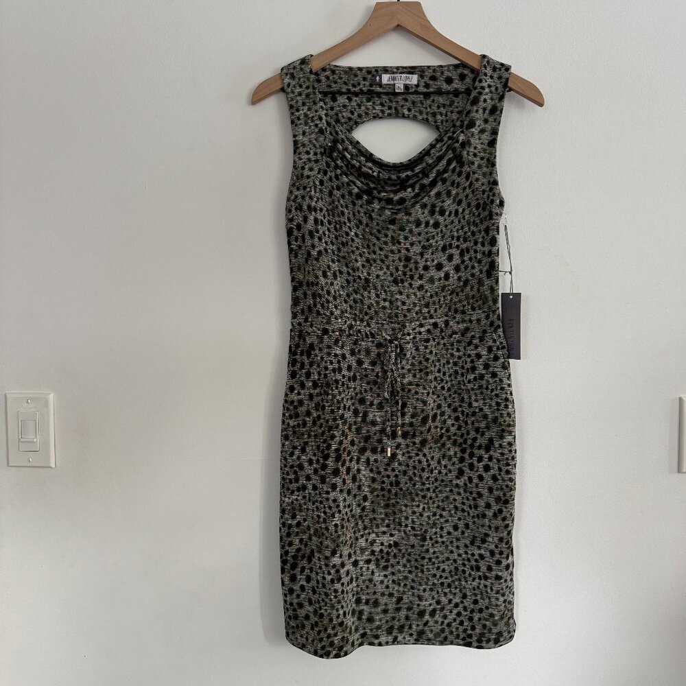 NWT JLO Cowl Neck Draw String Waist pockets Haute Tropics Cheetah Dress Resort